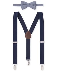 Boys Chambray Matching Bow Tie And Suspenders Set