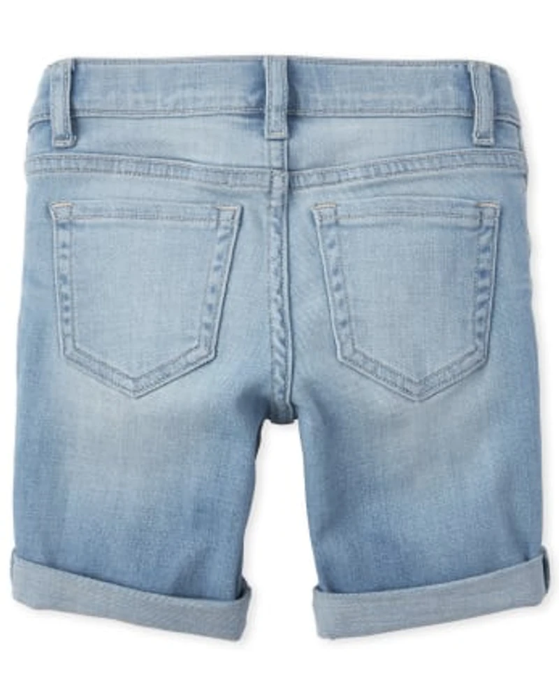 Short écumoire en jean à revers roulé pour fille