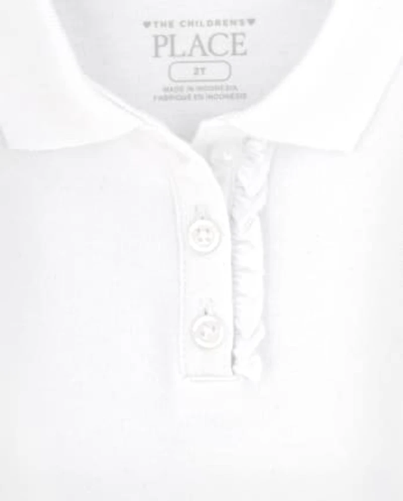 Toddler Girls Uniform Ruffle Soft Stretch Pique Polo -Pack