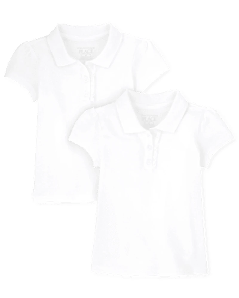 Toddler Girls Uniform Ruffle Soft Stretch Pique Polo -Pack