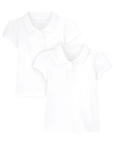 Toddler Girls Uniform Ruffle Soft Stretch Pique Polo -Pack
