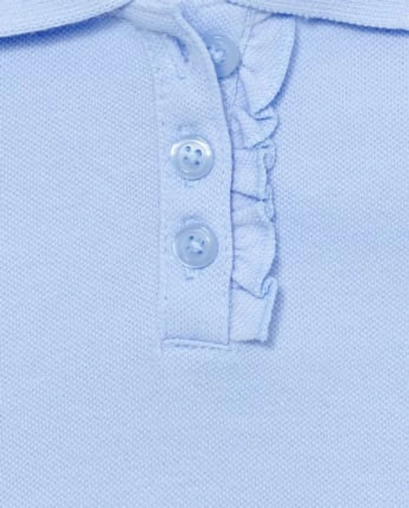 Toddler Girls Uniform Ruffle Soft Stretch Pique Polo -Pack