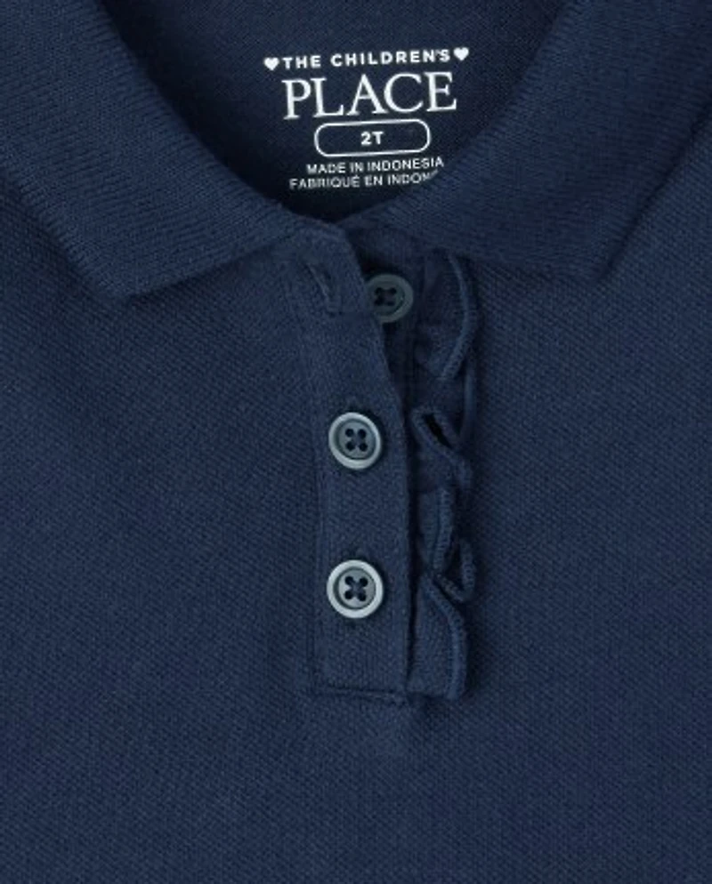 Toddler Girls Uniform Ruffle Soft Stretch Pique Polo -Pack