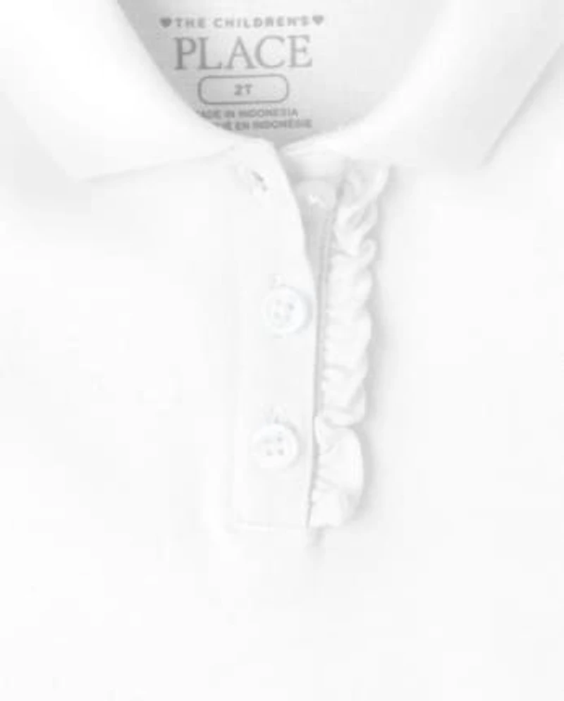 Toddler Girls Uniform Ruffle Soft Stretch Pique Polo -Pack