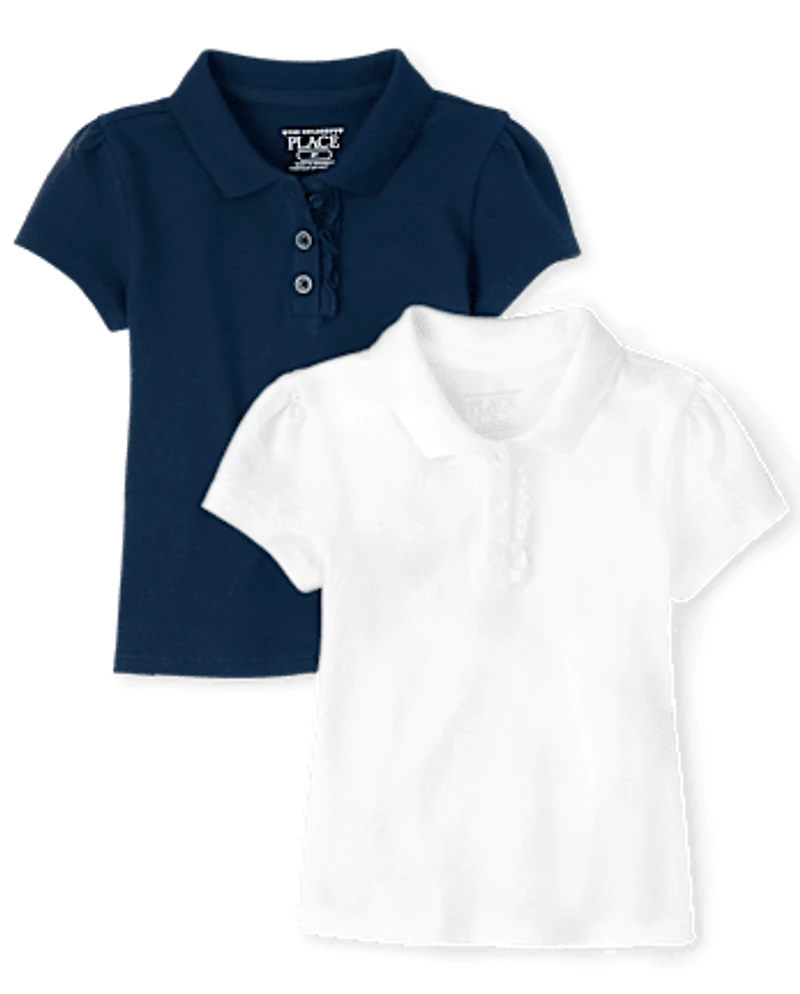 Toddler Girls Uniform Ruffle Soft Stretch Pique Polo -Pack