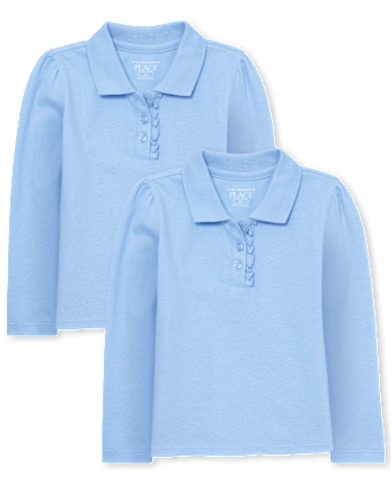 Lot de 2 polos uniformes en piqué à volants pour bébé et toute-petite fille