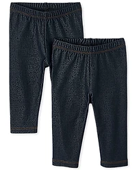 Ensemble de 2 leggings capri en faux denim d'uniforme pour toute-petite fille