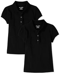 Girls Uniform Ruffle Soft Stretch Pique Polo -Pack