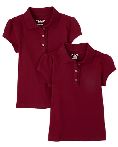 Girls Uniform Ruffle Soft Stretch Pique Polo -Pack