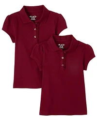 Girls Uniform Ruffle Soft Stretch Pique Polo -Pack