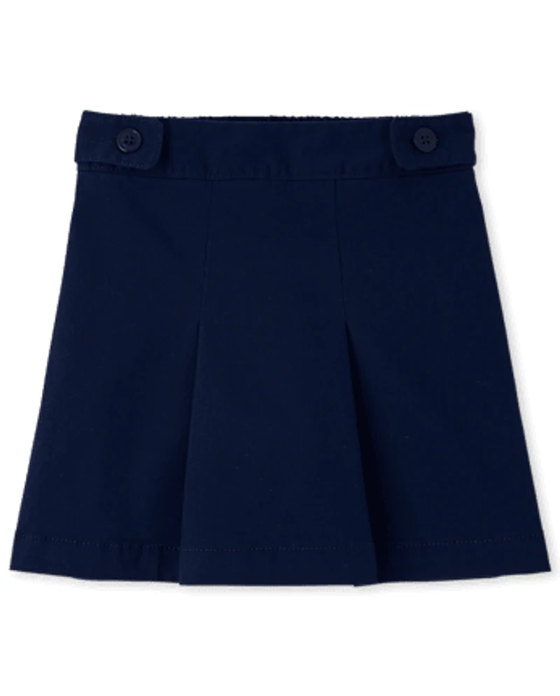 Girls Uniform Wrinkle Resistant Stretch Button Skort