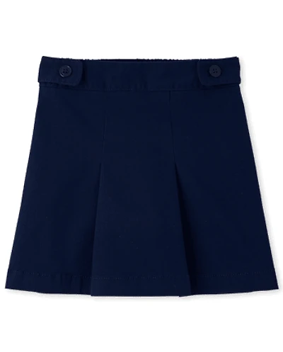 Girls Uniform Wrinkle Resistant Stretch Button Skort
