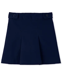 Girls Uniform Wrinkle Resistant Stretch Button Skort