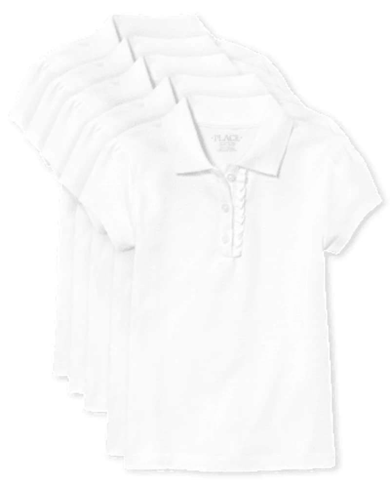 Girls Uniform Ruffle Soft Stretch Pique Polo -Pack