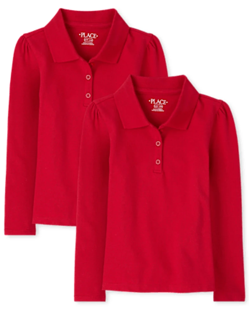 Girls Uniform Soft Stretch Pique Polo -Pack