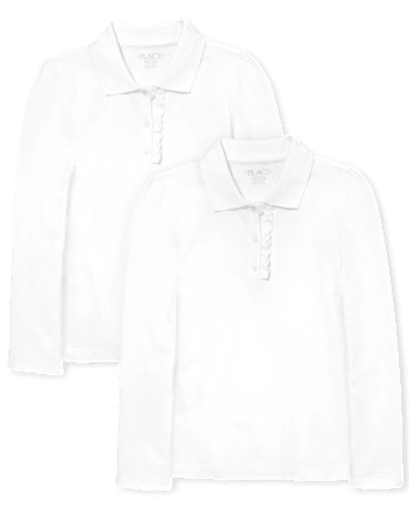 Girls Uniform Ruffle Soft Stretch Pique Polo -Pack