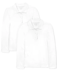Girls Uniform Ruffle Soft Stretch Pique Polo -Pack