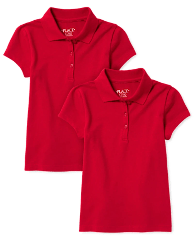Girls Uniform Soft Stretch Pique Polo -Pack