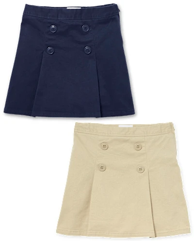 Girls Uniform Stretch Button Skort 2-Pack