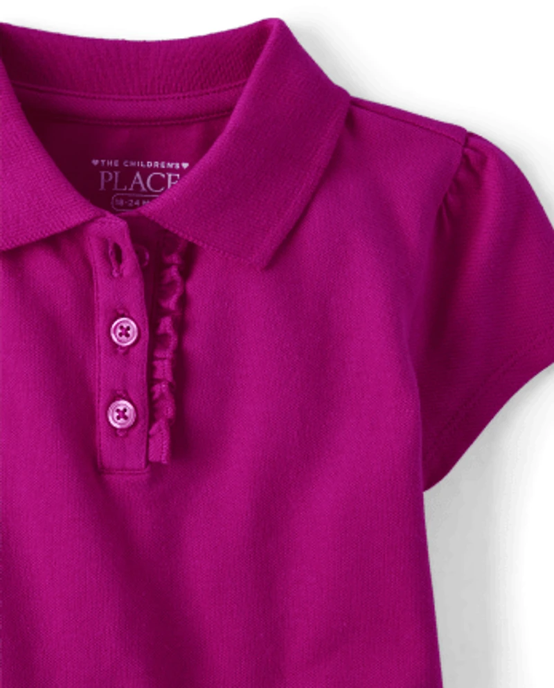 Toddler Girls Uniform Ruffle Soft Stretch Pique Polo