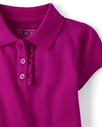 Toddler Girls Uniform Ruffle Soft Stretch Pique Polo