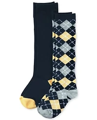 Lot de 2 paires chaussettes hautes à motif losanges pour fille