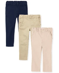 Toddler Girls Uniform Ruffle Stretch Skinny Chino Pants -Pack