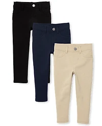 Toddler Girls Uniform Ponte Knit Pull On Jeggings 3-Pack