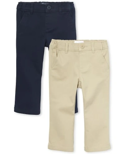 Toddler Girls Uniform Stretch Bootcut Chino Pants 2-Pack