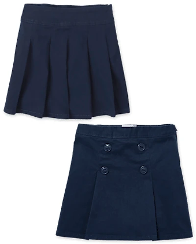 Girls Uniform Stretch Pleated Button Skort 2-Pack - Plus