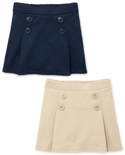 Toddler Girls Uniform Pleated Ponte Knit Button Skort 2-Pack