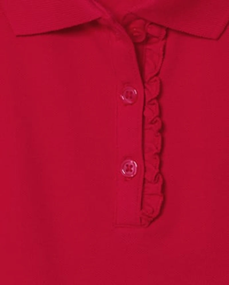 Girls Uniform Ruffle Soft Stretch Pique Polo -Pack