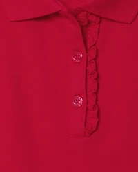 Girls Uniform Ruffle Soft Stretch Pique Polo -Pack