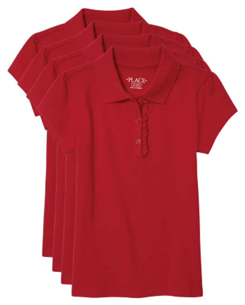 Girls Uniform Ruffle Soft Stretch Pique Polo -Pack