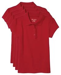 Girls Uniform Ruffle Soft Stretch Pique Polo -Pack