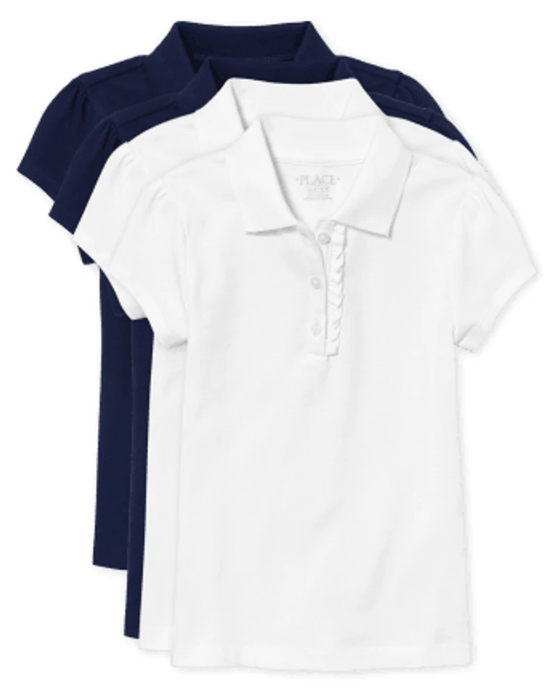 Girls Uniform Ruffle Soft Stretch Pique Polo 4-Pack