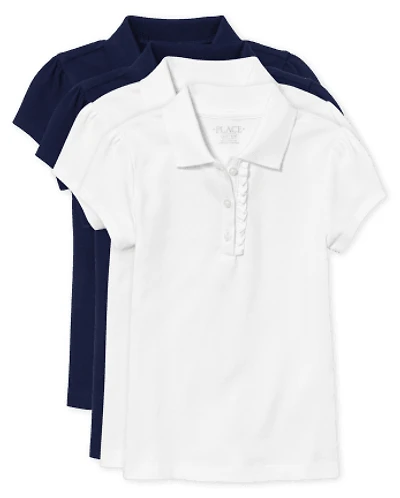 Girls Uniform Ruffle Soft Stretch Pique Polo 4-Pack