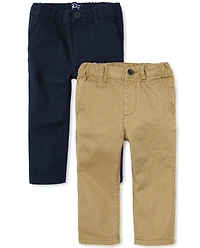 Baby And Toddler Boys Uniform Stretch Straight Chino Pants -Pack