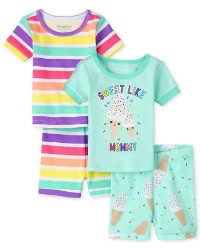 Baby And Toddler Girls Ice Cream Snug Fit Cotton Pajamas 2-Pack