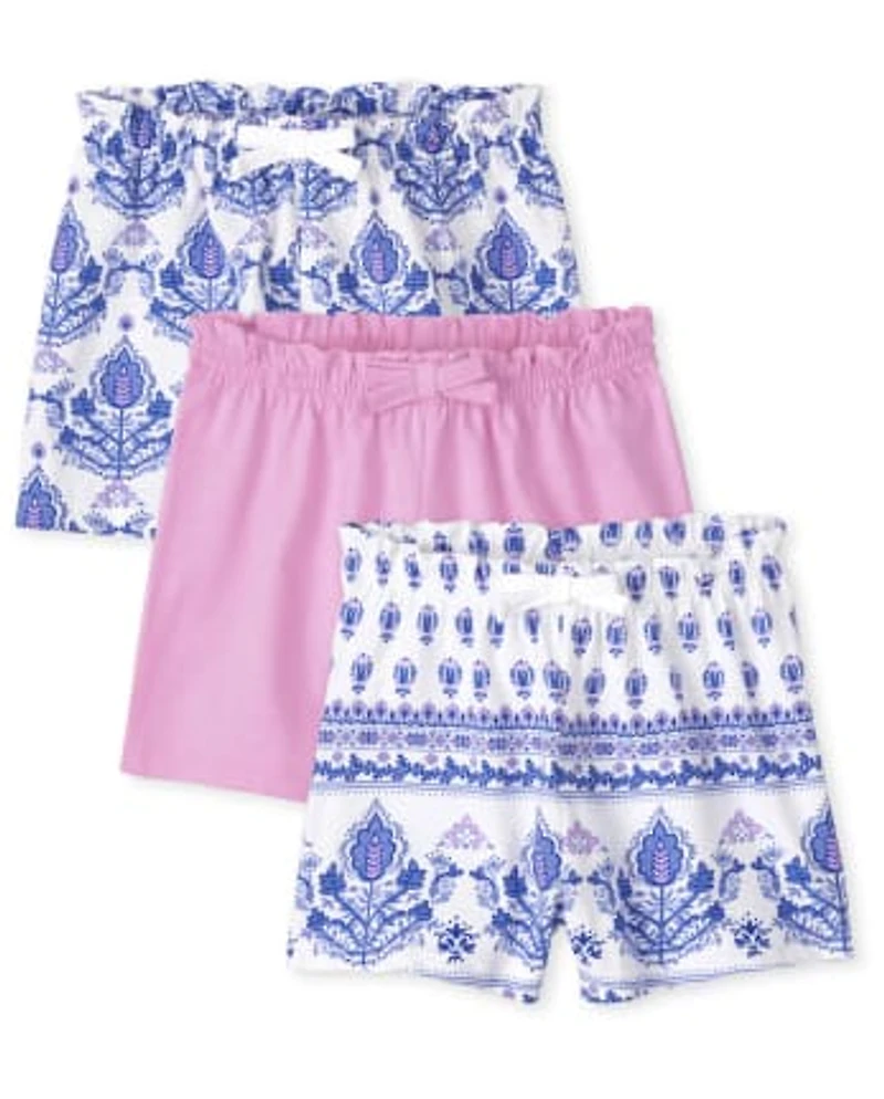 Baby Girls Print Paperbag Waist Shorts 3-Pack