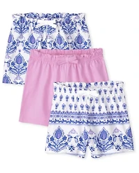 Baby Girls Print Paperbag Waist Shorts 3-Pack