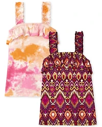Girls Print Ruffle Tank Top 2-Pack