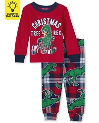 Baby And Toddler Matching Family Glow Christmas Tree-Rex Snug Fit Cotton Pajamas