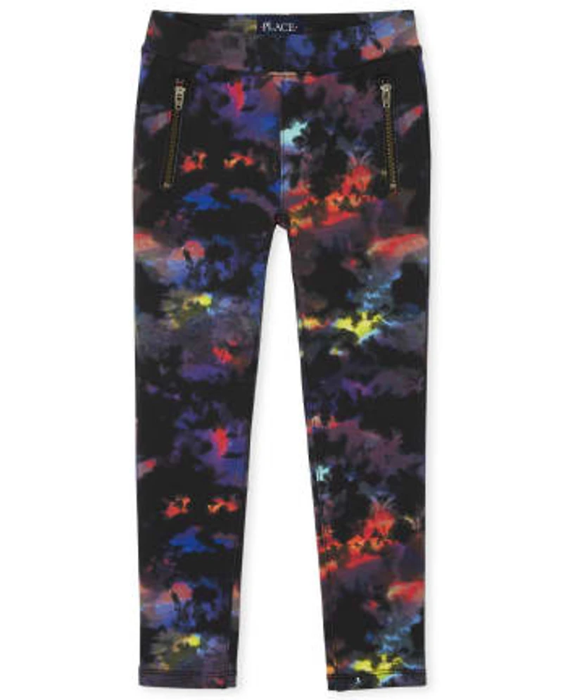 Girls Print Zip Ponte Knit Pull On Jeggings