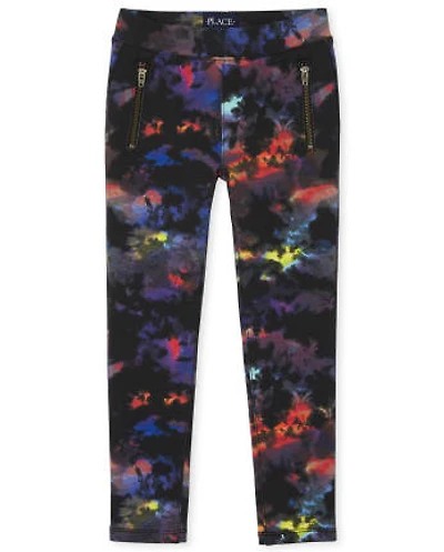 Girls Print Zip Ponte Knit Pull On Jeggings