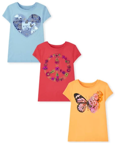 Girls Butterfly Floral Graphic Tee 3-Pack