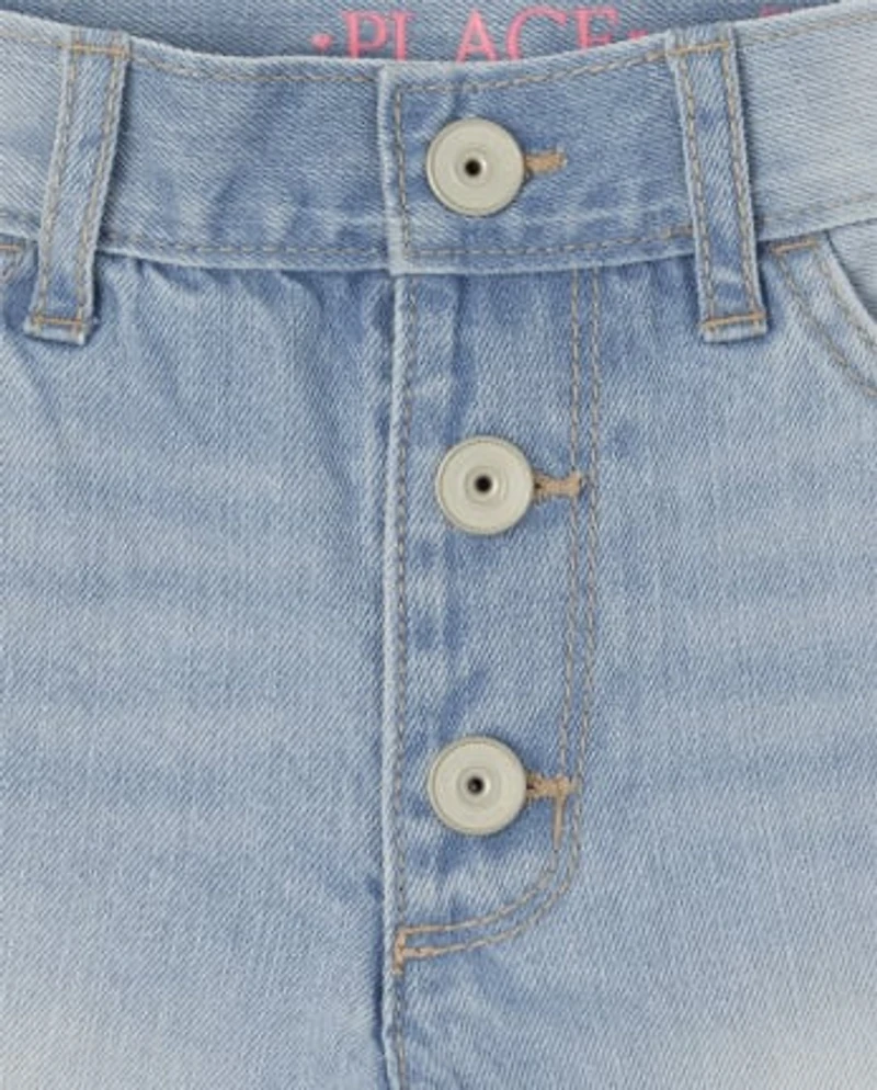 Girls Button Front Denim Shortie Shorts