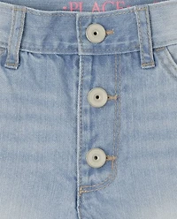 Girls Button Front Denim Shortie Shorts