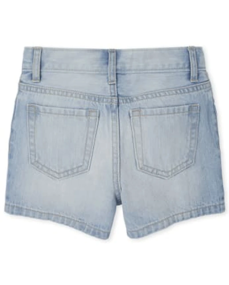 Girls Button Front Denim Shortie Shorts