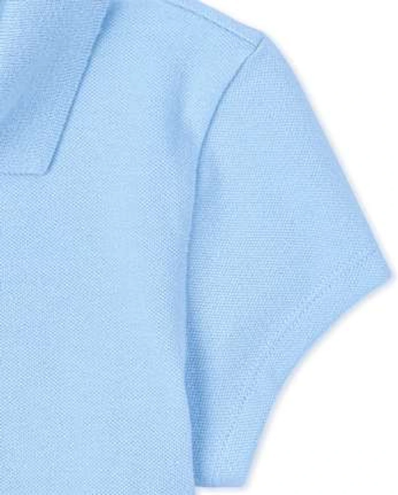 Lot de polos en piqué extensible doux à volants pour uniformes filles